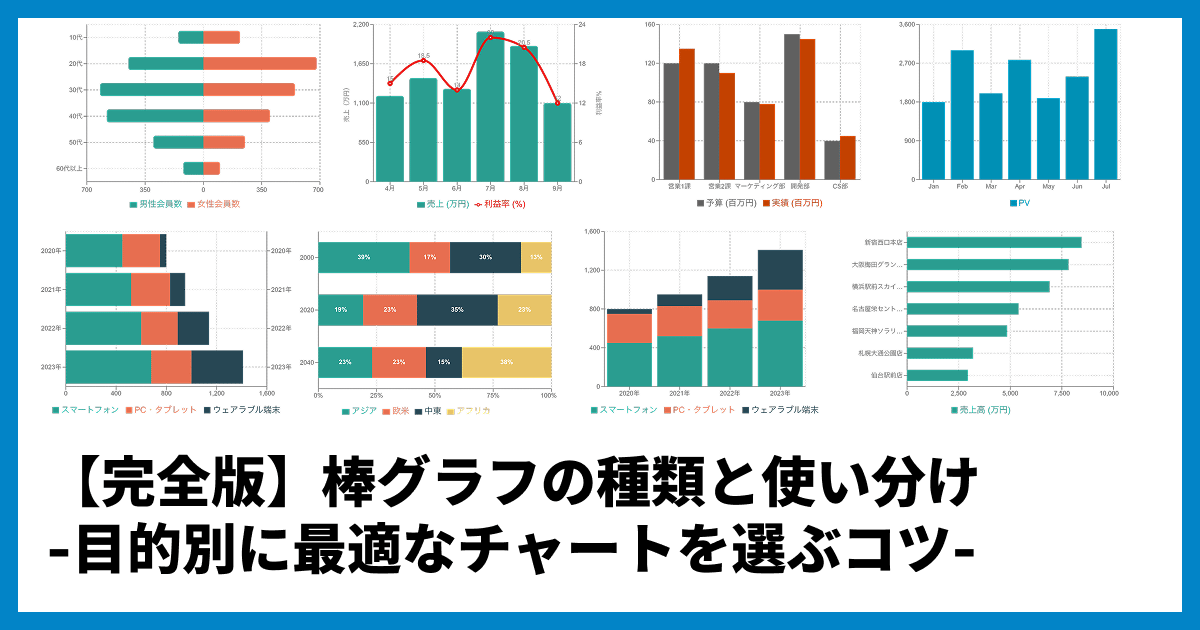 【完全版】棒グラフの種類と使い分け|目的別に最適なチャートを選ぶコツ
